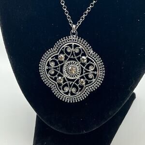 Express 18" Choker Necklace Large Lacy Medallion With Clear Rhinestones